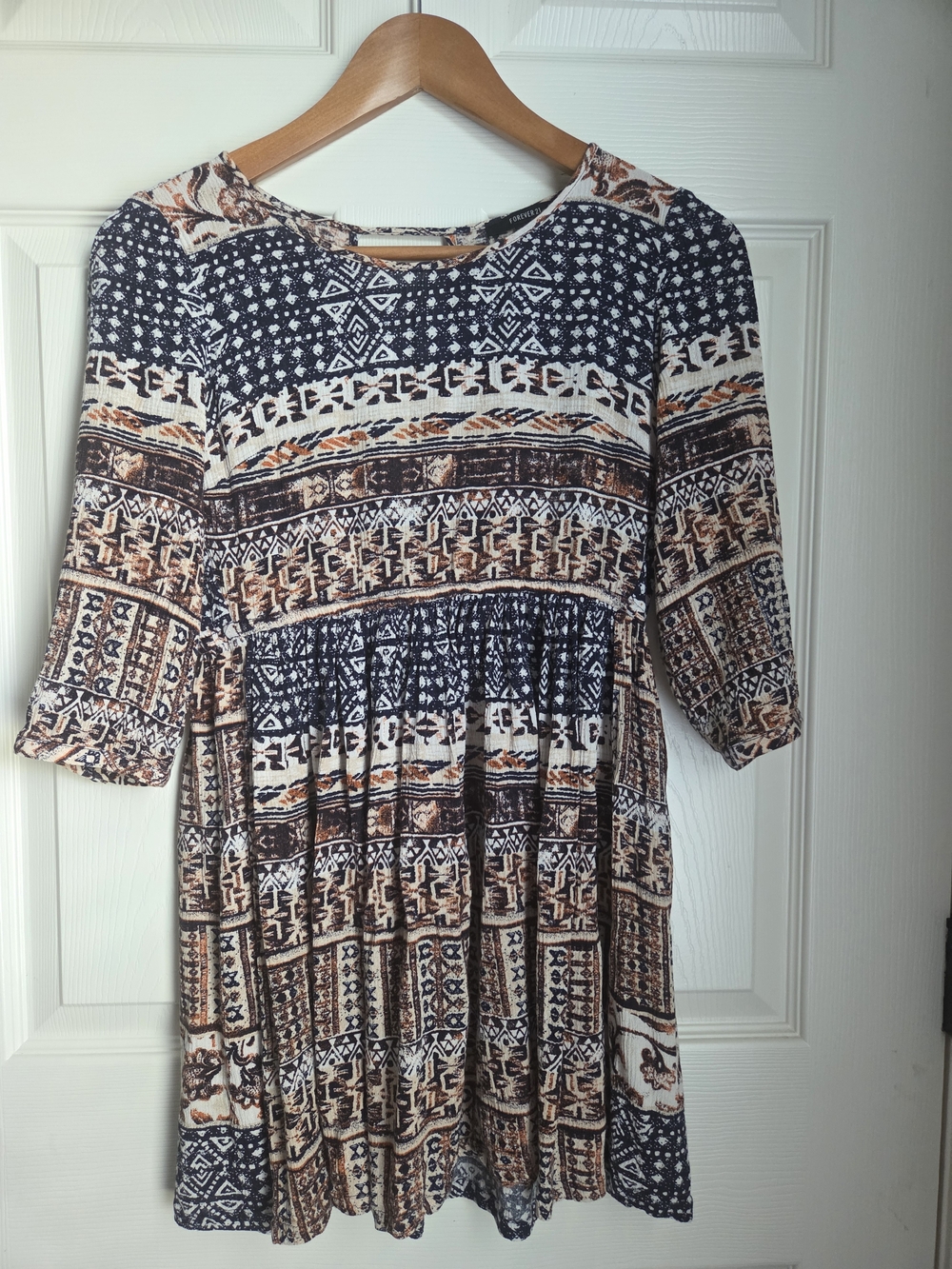 5 For 25💥Forever 21 Black, Brown & Cream Printed Midi Dress